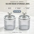 Set of 2 clear airtight storage jars with decorative silver bear lids, size 8x12.5cm - Silver Bear - Smoke Grey