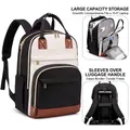 Stylish large capacity laptop backpack for women with 15.6 inch computer compartment - 2308 Upgraded - Creamy White and Black