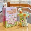 Süße Cartoon-Trinkflasche mit 650 ml und zwei Fächern, Strohhalm in rosa Verpackung - 620ml / Grün