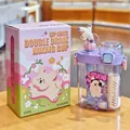 Tragbare lila Cartoon Doppelkammer Strohhalm Wasserflasche mit 650ml Kapazität für Kinder - 620ml / Lila