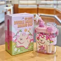 Niedliche rosa Cartoon-Doppeltrinkflasche mit 650ml Fassungsvermögen und Bärenbox - 620ml / Rosa
