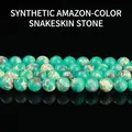 Synthetic Amazonite-colored snakeskin stone round beads for DIY jewelry making. - 10mm Approx 37pcs / Synthetic Amazonite Color Snake Jasper