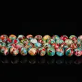 Imperial stone round beads with vibrant multi-color snakeskin patterns for DIY crafts - Optimized Colorful Imperial Jasper