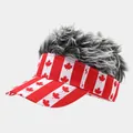 Creative Canada maple leaf sun visor hat with grey faux hair wig top for parties - Adjustable / Gray-Black Mixed Wig Canada Maple Leaf Style (33#色)