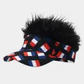 Fun golf visor with black faux hair and French flag pattern print. - Adjustable / Black Wig French Flag Style (21#色)