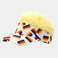 Novelty sun visor cap with German flag pattern and bright yellow faux hair wig - Adjustable / Bright Yellow Wig Germany Flag Style (24#色)