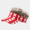 Funny visor hat with wig featuring Canadian maple leaf and red white stripes - Adjustable / Gray-Brown Mixed Wig Canada Maple Leaf Style (32#色)