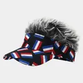 Creative novelty sun visor baseball cap with grey wig hair and tricolor flag pattern - Adjustable / Gray Wig Tricolor Flag Pattern Style (19#色)