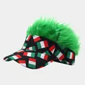 Creative novelty visor hat featuring green wig hair and Italian flag pattern print - Adjustable / Bright Green Wig Italy Flag Style (30#色)