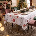 Festive Christmas tablecloth featuring poinsettia embroidery and elegant lace edge detail. - Round Frame Single Christmas Flower