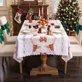 Elegant white embroidered Christmas tablecloth with festive poinsettia floral pattern - Christmas 4 Flowers