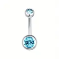 Stainless steel belly button ring with double light blue crystals - Lake Blue
