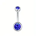 Elegant stainless steel navel piercing ring featuring double blue round rhinestones - Sapphire Blue