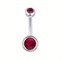 Premium silver stainless steel curved barbell navel ring with two red round gemstones - Dark Red