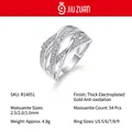 Multi-row S925 silver ring with 54 sparkling moissanite stones in US sizes 5-9. - US Size 9 / Moissanite 2.5mm Style (R14051)