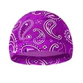 Detailed view of purple men's paisley printed cycling cap with high elasticity - One Size / Rose Purple