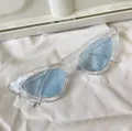 Stylish blue lens cat-eye sunglasses with transparent frames shown at a side angle view - Triangle Transparent Blue Semi-rimless
