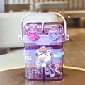 Purple cartoon dual-compartment water bottle with straw and handle for school children - 750ml / Purple (8839)