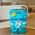 Portable blue cartoon dual-compartment water bottle with cow design and straw for kids - 750ml / Blue (8839)