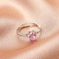 Verstellbarer Katzenpfoten-Ring Silber mit rosa Herz-Kristall - Silber rosa Herz Katzenpfote