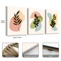 Set of three bohemian botanical leaf prints on canvas with wood frames and mounting hooks - Morandi Abstract Leaf Style (24Y30091)