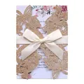 Elegante invito a farfalla tagliato al laser in glitter champagne con fiocco - Glitter Oro Rosa (Set Completo)
