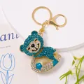 Squisito portachiavi orsetto con strass blu, ciondolo a cuore dorato e moschettone - Orsetto Blu (Colore 2)