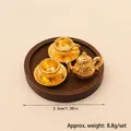 Set da tè in miniatura dorato dettagliato per casa delle bambole con vassoio legno - Vassoio in Legno + Set da Tè Dorato