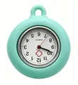 Round mint green silicone nurse fob watch featuring an analog medical cross dial - Cyan