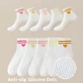 White anti-slip children's mesh socks with cute heart patterns and stripes, 10-pair set - Dotted Anti-slip Flat Double Stripes with Hearts (Combo B) / 8mo-2yr XS (Foot 9-12cm)