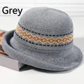 Grey knitted sun hat with geometric pattern for women summer beach vacation - Wavy Gray Edges