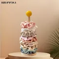 Wooden hair scrunchy holder display stand with various colorful elastic hair ties - Solid Wood Large Scrunchie Holder with Ball Decor