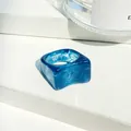 Chunky blue marbled resin ring featuring a minimalist square geometric design for women - Deep Blue Marble Pattern (5305107)