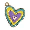 Vibrant multi-layered enamel heart pendant charm for DIY jewelry necklace making - Yellow + Purple
