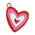 Triple layered enamel oil-drop heart alloy pendant in vibrant red, pink, and white - Rose Red+White