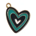 Heart-shaped alloy pendant with layered green and black enamel drip oil charm for DIY jewelry - Dark Green + Black
