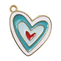 Colorful enamel heart alloy pendant for DIY jewelry making earrings and necklaces charm. - Light Blue + Fruit Green