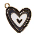 Heart shaped enamel alloy pendant charm for DIY jewelry making in black and white finish - Black + White