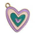 Elegant layered purple and teal enamel heart shaped alloy pendant with gold plating finish - Light Pink + Dark Green