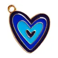 Blue tiered oil-dripping heart alloy pendant charms for DIY jewelry making necklaces - Black + Royal Blue + Light Blue