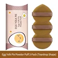 Lot de 3 houppettes marron en forme de goutte avec boîte à thème pour double usage - Larme / 3 Pièces / Tarte au jaune d'œuf (Boîte de 3)