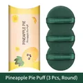 Ensemble professionnel de 3 houppettes rondes vert foncé dans une boîte ananas - Rond / 3 Pièces / Tarte à l'ananas (Boîte de 3)