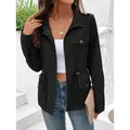 Elegante giacca casual nera a maniche lunghe con coulisse regolabile in vita per donna - S / Nero