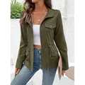 Giacca casual a maniche lunghe verde oliva da donna con coulisse regolabile in vita - S / Verde Militare
