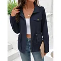 Giacca casual blu navy a maniche lunghe da donna con coulisse regolabile in vita - S / Blu Notte