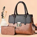 Two-piece premium textured faux leather handbag and pouch set in brown and black - 30*13*22 / Pink