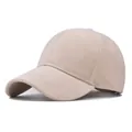 Detailed side view of a premium thickened retro suede baseball cap in beige color - Adjustable / Off White