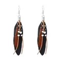 Bohemian long feather earrings with polka dot details and ethnic beads for women - Black