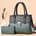 Élégant ensemble de deux sacs à main pour femmes en cuir texturé marron et vert sauge - 30*13*22 / Vert