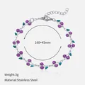 Pulsera de acero inoxidable plateado con cerezas moradas de purpurina y hojas verdes - Púrpura (Acero)